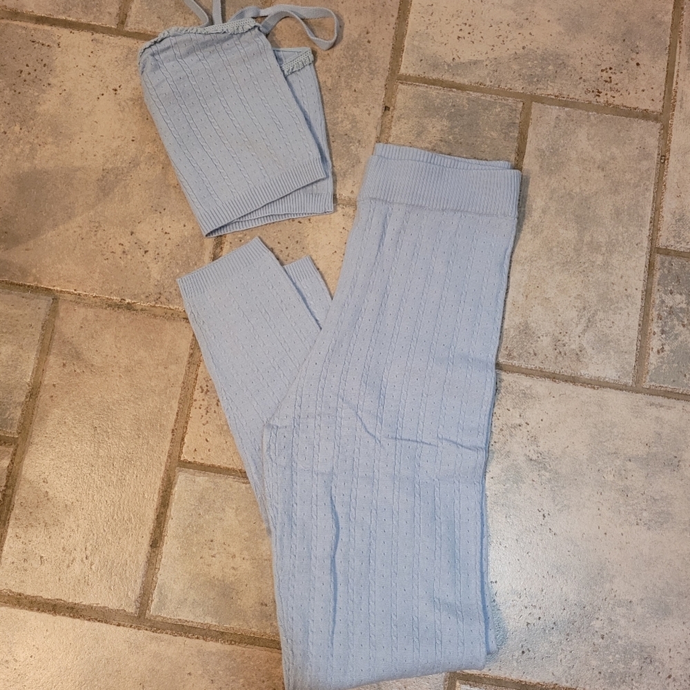 NWT Free People Intimately Morning Light Set Baby Blue Ribbed Knit M - Picture 13 of 14